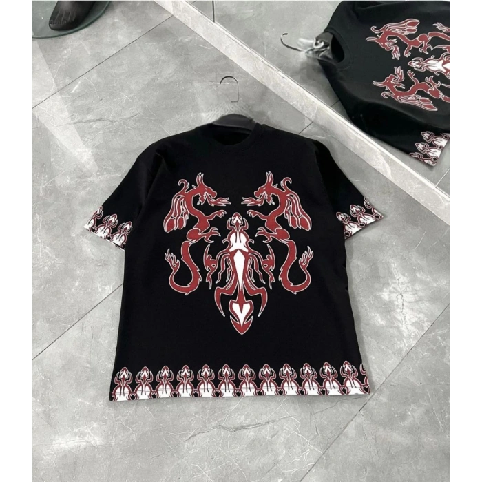 Erkek  Kısa kol  Bisiklet Yaka Baskılı Oversize T-Shirt - Siyah