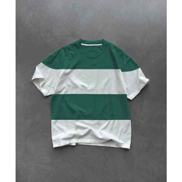Erkek  Kısa kol Bisiklet Yaka Parçalı T-Shirt - Yeşil