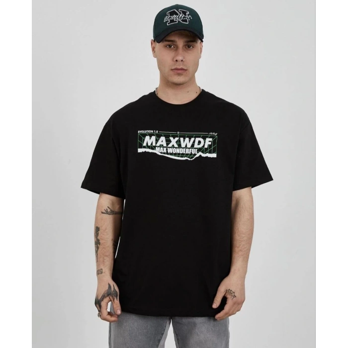Erkek Kısa Kol Yazlık Tişört Bisiklet Yaka Baskılı Oversize T-Shirt - Siyah