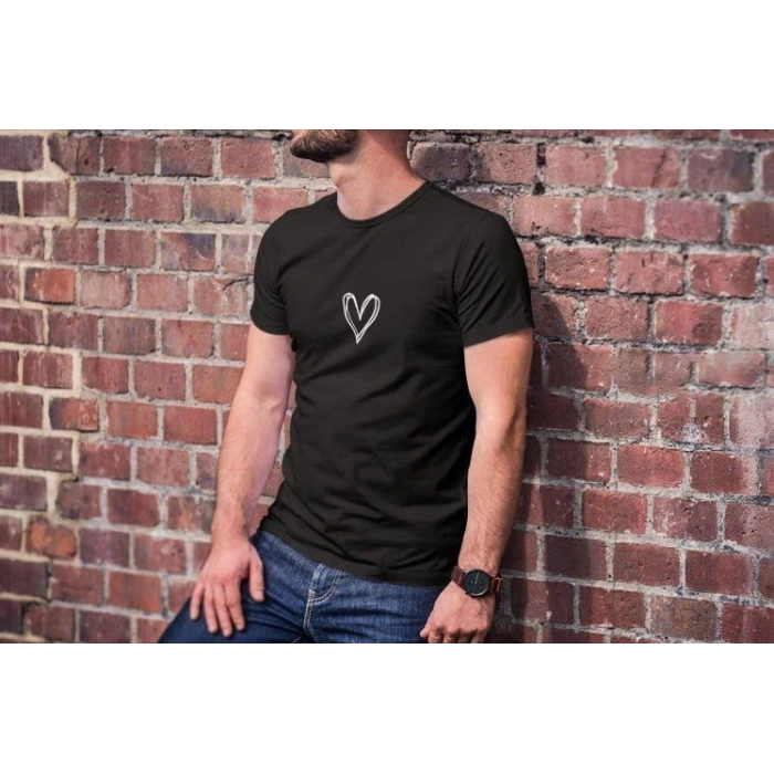 Erkek Kısa Kol Yazlık Tişört Bisiklet Yaka Baskılı Oversize T-Shirt - Siyah