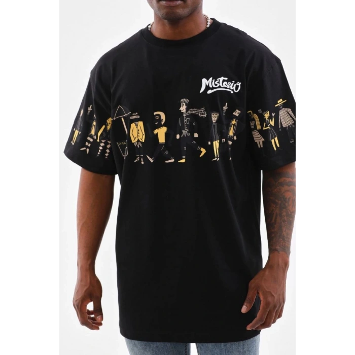 Erkek Kısa Kol Yazlık Tişört Bisiklet Yaka Baskılı Oversize T-Shirt - Siyah