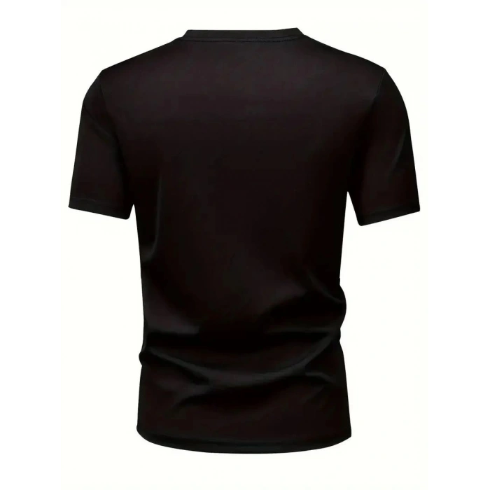 Erkek Kısa Kol Yazlık Tişört Bisiklet Yaka Baskılı Oversize T-Shirt - Siyah