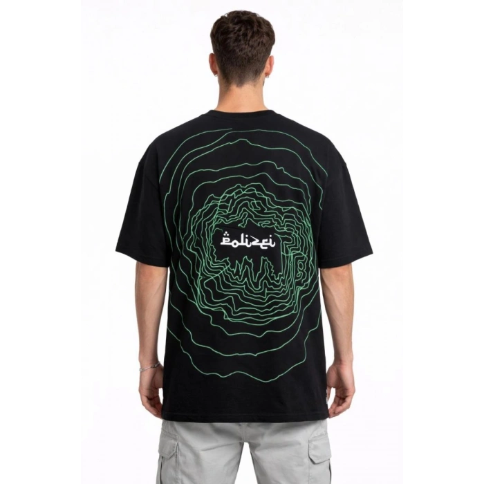 Erkek Kısa Kol Yazlık Tişört Bisiklet Yaka Baskılı Oversize T-Shirt - Siyah