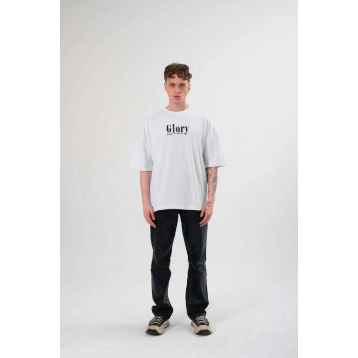 Erkek Kısa Kol Yazlık Tişört Bisiklet Yaka Baskılı Oversize T-Shirt - Siyah