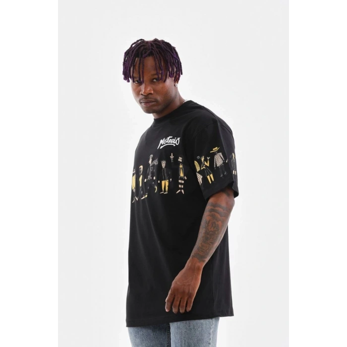 Erkek Kısa Kol Yazlık Tişört Bisiklet Yaka Baskılı Oversize T-Shirt - Siyah