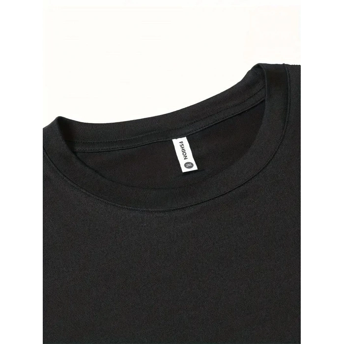 Erkek Kısa Kol Yazlık Tişört Bisiklet Yaka Baskılı Oversize T-Shirt - Siyah