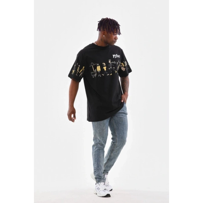 Erkek Kısa Kol Yazlık Tişört Bisiklet Yaka Baskılı Oversize T-Shirt - Siyah