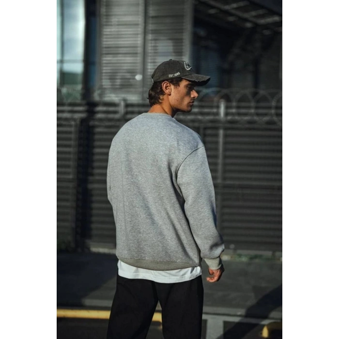 Erkek Kışlık Bisiklet Yaka 3 İplik Basic SweatShirt - Gri