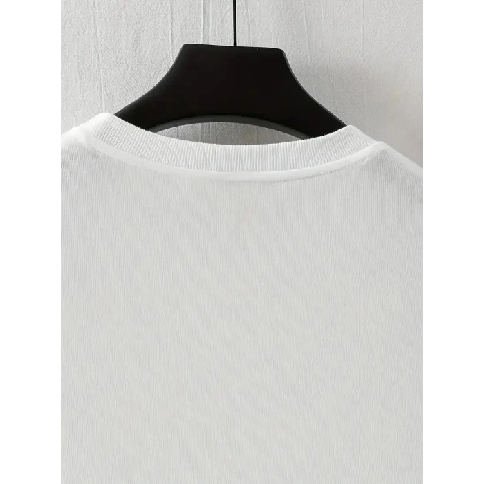 Erkek LB Baskılı Tişört Bisiklet Yaka Kısa Kol T-shirt - Beyaz