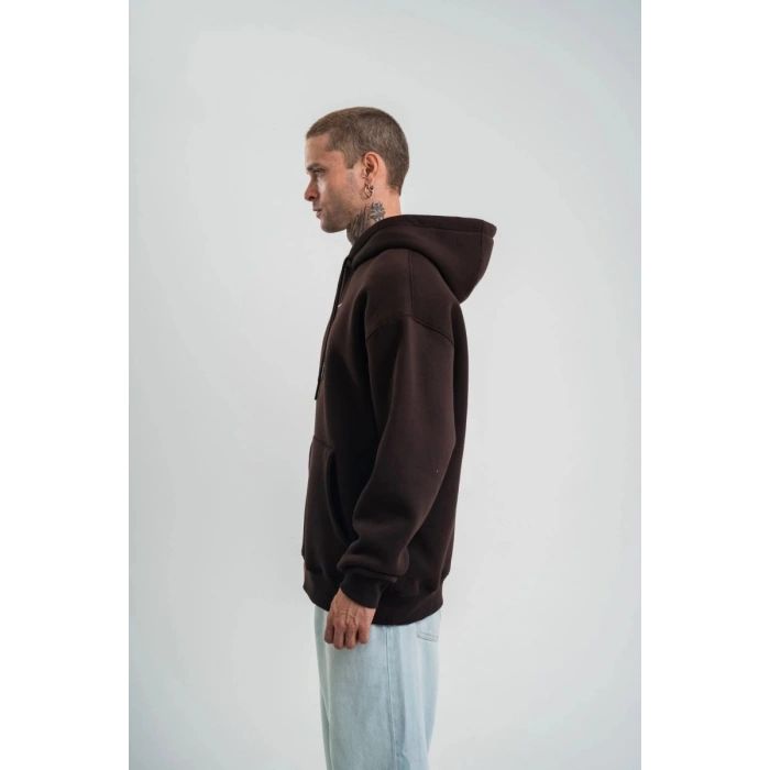 Erkek Nakışlı Kapüşonlu Oversize 3 İplik Pamuklu SweatShirt Hoodie - Siyah