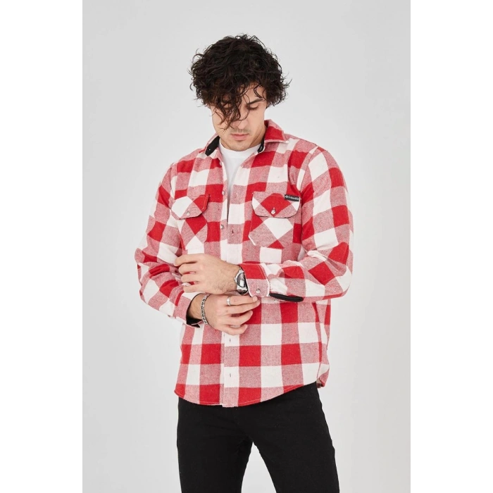 Erkek Oduncu Gömlek Uzun Kollu Şardonlu Kareli Desen Regular Fit Manşetli Çift - Pembe
