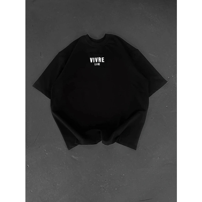 Erkek Ön ve Arka Baskılı T-Shirt Kısa Kol Bisiklet Yaka Regular Fit Tişört -  Siyah