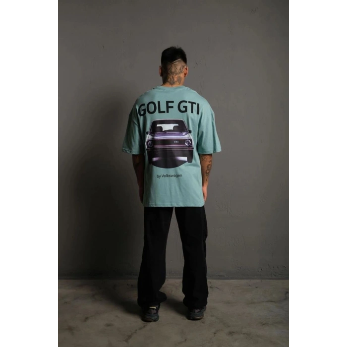Erkek Oversize Tişört Golf GTI Retro Araba Baskılı T-shirt - Mint Yeşili