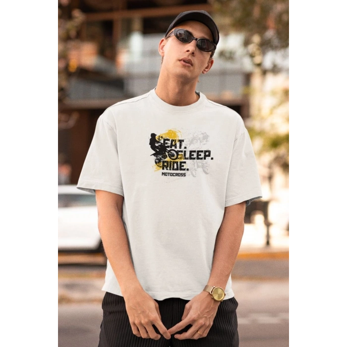 ERKEK Özel Baskılı Modern Fit %100 Pamuk Bisiklet Yaka T-Shirt