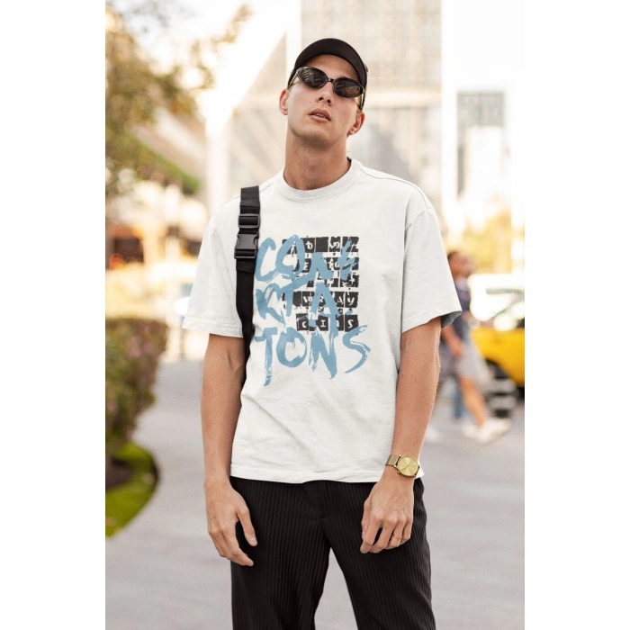 ERKEK Özel Baskılı Modern Fit %100 Pamuk Bisiklet Yaka T-Shirt