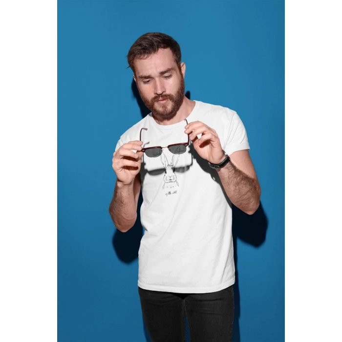 Erkek Özel Baskılı Modern Fit %100 Pamuk Bisiklet Yaka T-Shirt