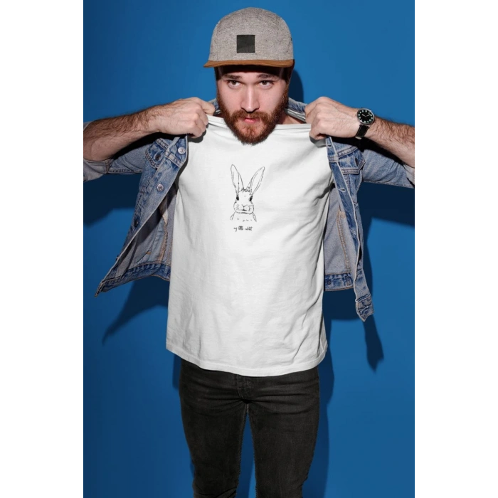 Erkek Özel Baskılı Modern Fit %100 Pamuk Bisiklet Yaka T-Shirt