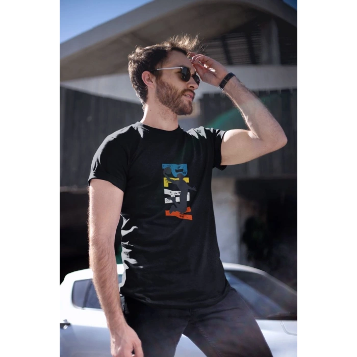 Erkek Özel Baskılı Modern Fit %100 Pamuk Bisiklet Yaka T-Shirt