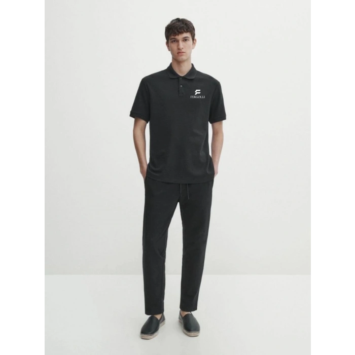 Erkek Pike Polo Yaka Tişört Düğmeli Baskılı T-Shirt - Beyaz
