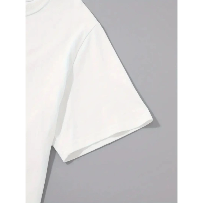 Erkek Sarj %1 Baskılı T-Shirt Kısa Kol Bisiklet Yaka Regular Fit Tişört - Beyaz