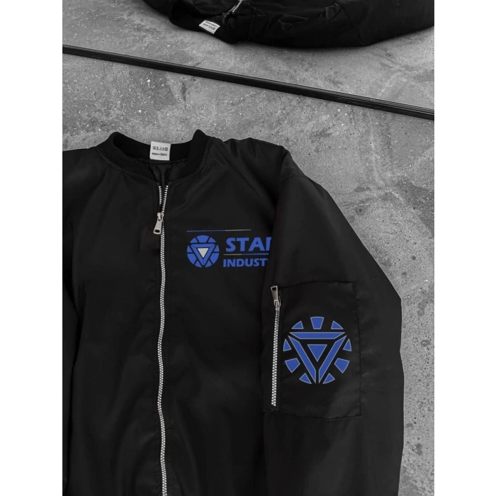 ERKEK Stark Industries Siyah Bomber Mont Fermuarlı Cepli Uzun Kollu Kapitone - Siyah