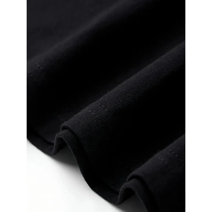 Erkek T-shirt Tavşan Baskılı Kısa Kollu Tişört - Siyah