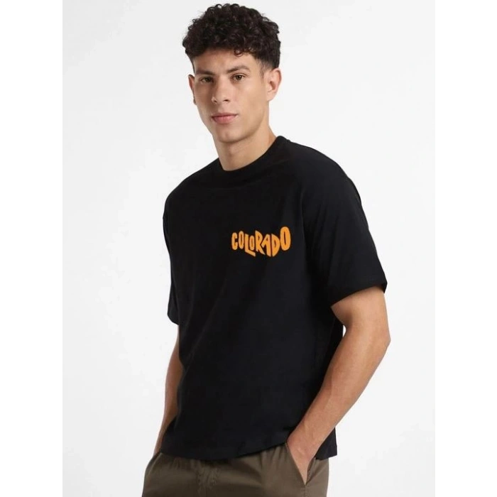 Erkek Tişört Baskılı Oversize Kısa kol T-shirt - Siyah