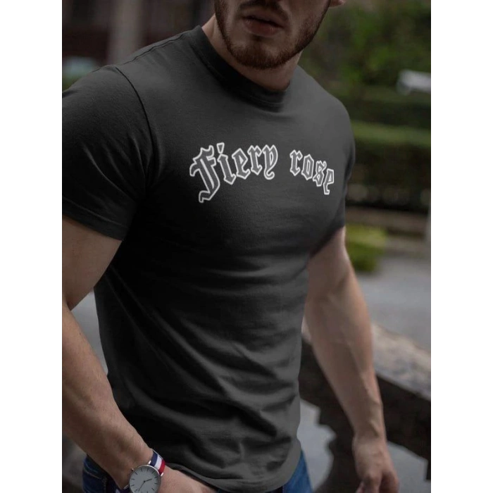 Erkek Tişort Bisiklet Yaka Baskılı kısa kol T-Shirt - Siyah
