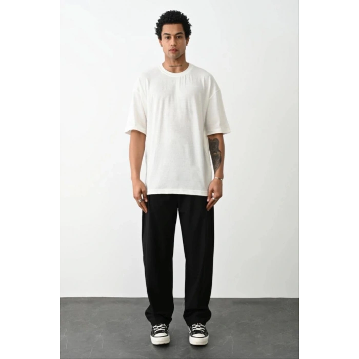 Erkek Tişört Düz Basic Penye Yazlık Bisiklet Yaka Kısa Kol T-Shirt - Beyaz