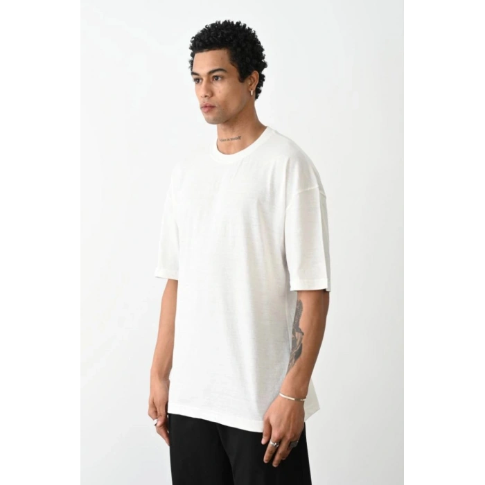 Erkek Tişört Düz Basic Penye Yazlık Bisiklet Yaka Kısa Kol T-Shirt - Beyaz