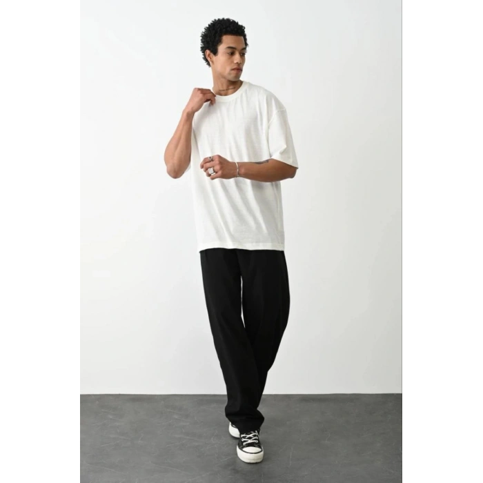 Erkek Tişört Düz Basic Penye Yazlık Bisiklet Yaka Kısa Kol T-Shirt - Beyaz