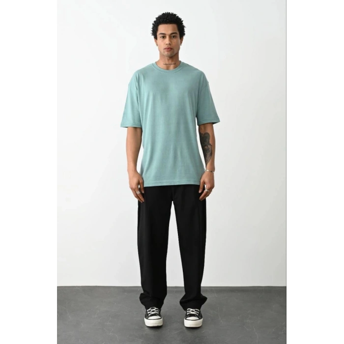 Erkek Tişört Düz Basic Penye Yazlık Bisiklet Yaka Kısa Kol T-Shirt - Mint Yeşili