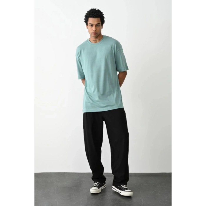 Erkek Tişört Düz Basic Penye Yazlık Bisiklet Yaka Kısa Kol T-Shirt - Mint Yeşili