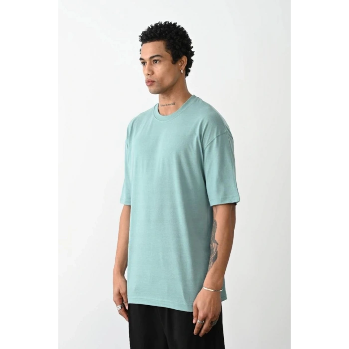 Erkek Tişört Düz Basic Penye Yazlık Bisiklet Yaka Kısa Kol T-Shirt - Mint Yeşili