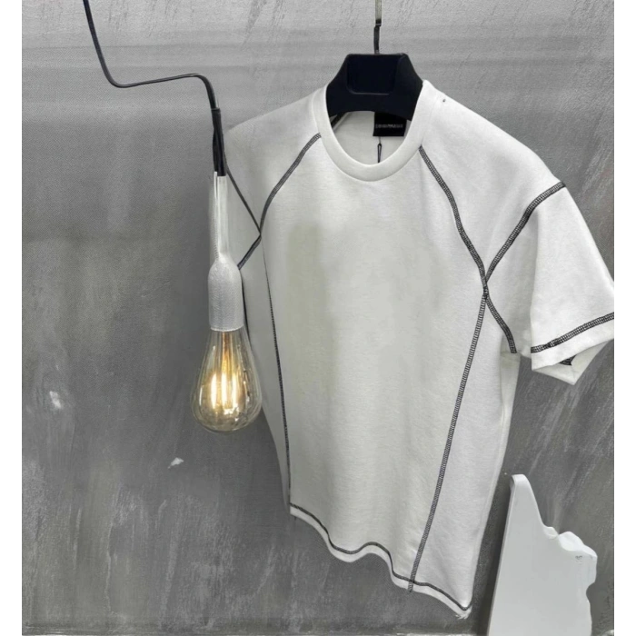 Erkek Tişört Karoyaka Dikişli Oversize T-Shirt - Beyaz