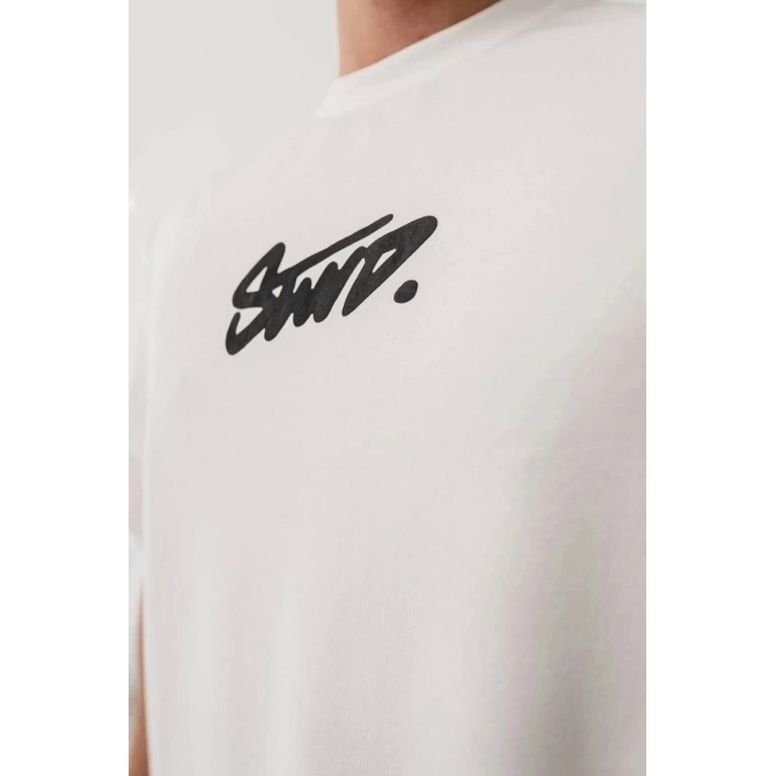 Erkek Tişört Yazlık Baskılı Oversize Kısa kol T-Shirt - Beyaz
