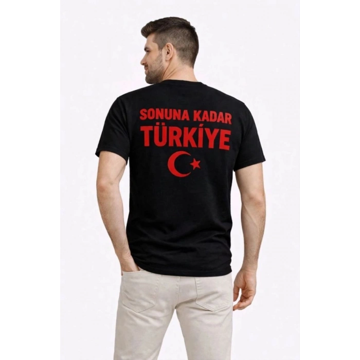 Erkek TÜRKİYE Ay Yıldız Baskılı Taraftar Forma T-Shirt - Siyah