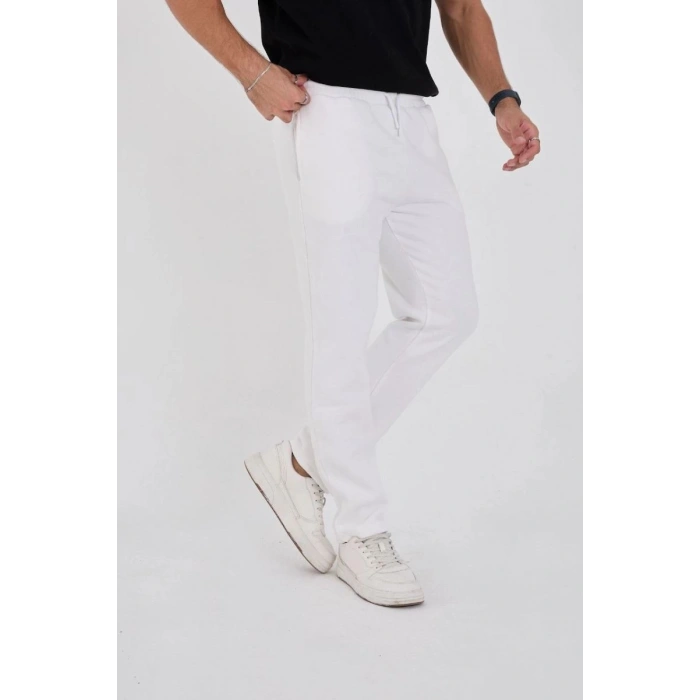 Erkek Üç İplik Basic Eşofman Pantolon - Beyaz