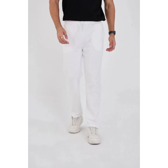 Erkek Üç İplik Basic Eşofman Pantolon - Beyaz