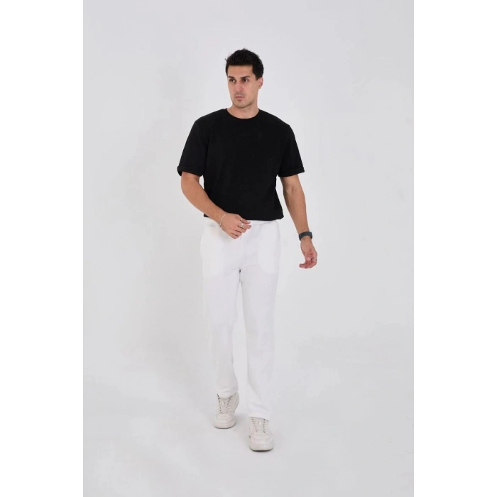 Erkek Üç İplik Basic Eşofman Pantolon - Beyaz