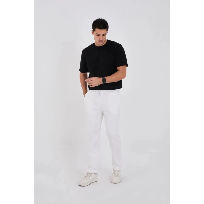 Erkek Üç İplik Basic Eşofman Pantolon - Beyaz