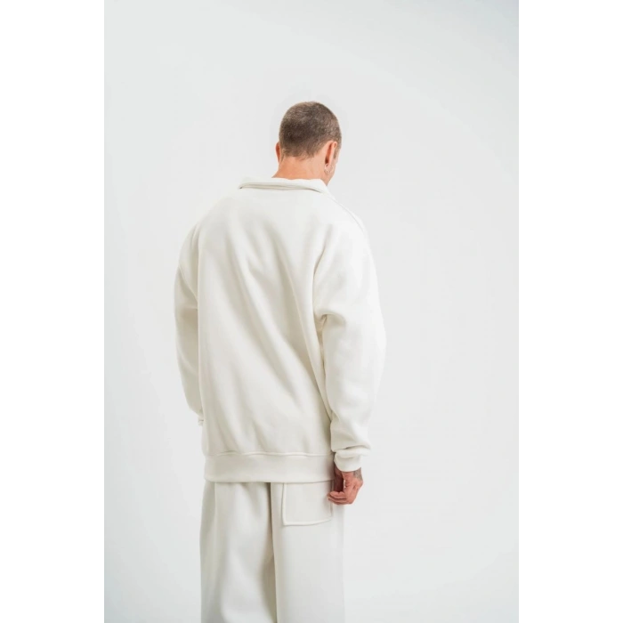 Erkek Uzun Kol Bisiklet Yaka 3 iplik Pamuklu Kışlık SweatShirt  - Beyaz