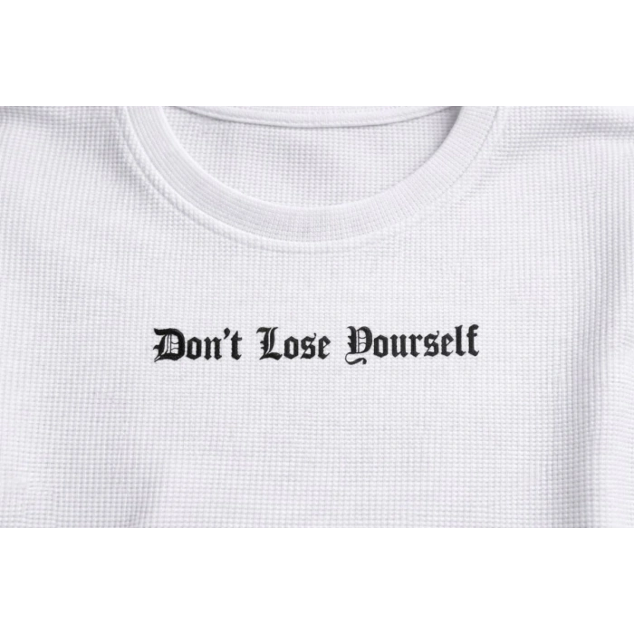 Erkek Wafıl Kumaş Tişört Regular Kalıp Bisiklet Yaka Baskılı T-Shirt - Beyaz