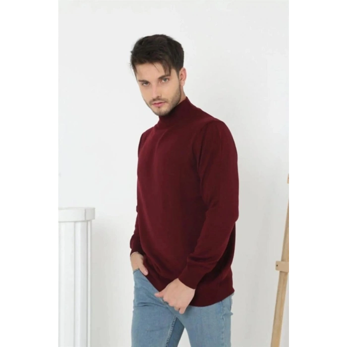 Erkek Yarım Balıkçı Yaka Triko Kazak - Bordo