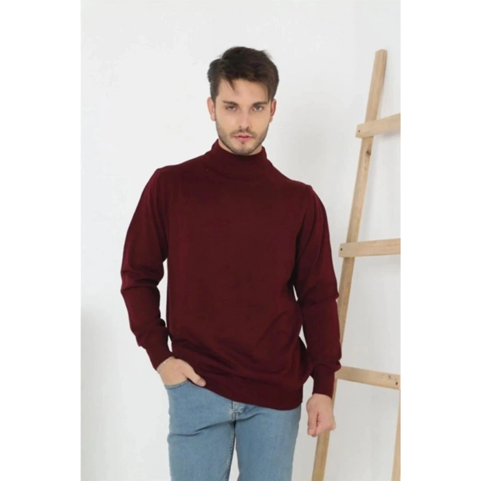 Erkek Yarım Balıkçı Yaka Triko Kazak - Bordo