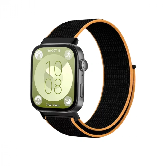 Huawei Fit 4 Hasırlı Cırtcırtlı Kordon (saat Değildir) - Siyah-turuncu