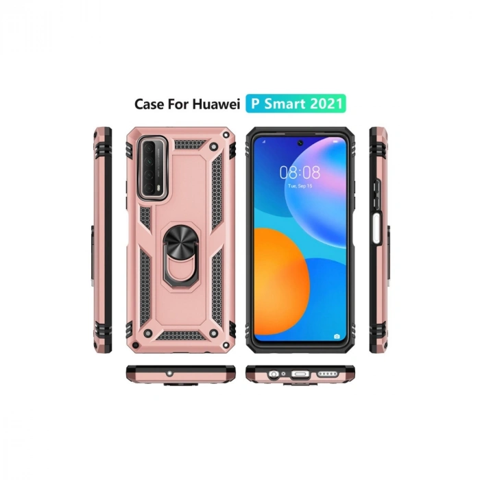 Huawei P Smart 2021 Kılıf Sofya Yüzüklü Silikon Kapak - Rose