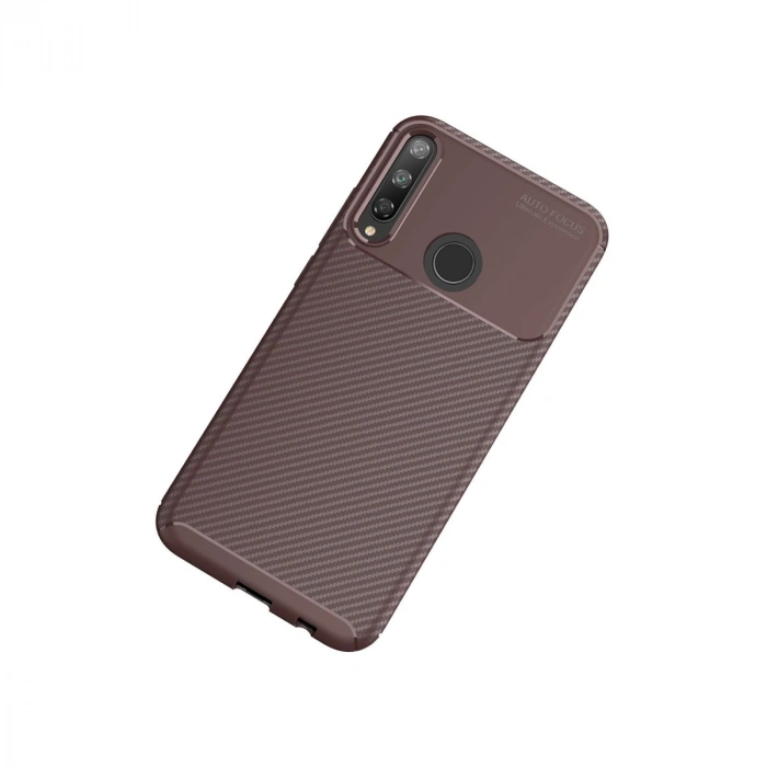 Huawei P40 Lite E Kılıf Auto Focus Karbon Kapak - Kahverengi