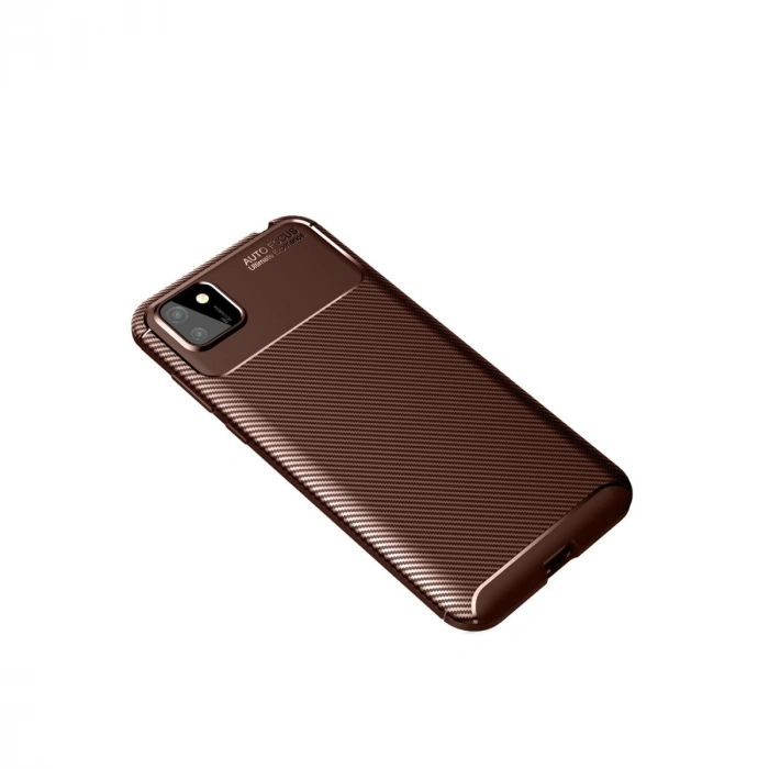 Huawei Y5p Kılıf Auto Focus Karbon Kapak - Kahverengi