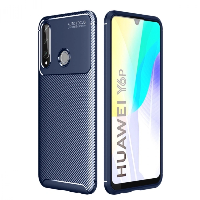 Huawei Y6p Kılıf Auto Focus Karbon Kapak - Lacivert